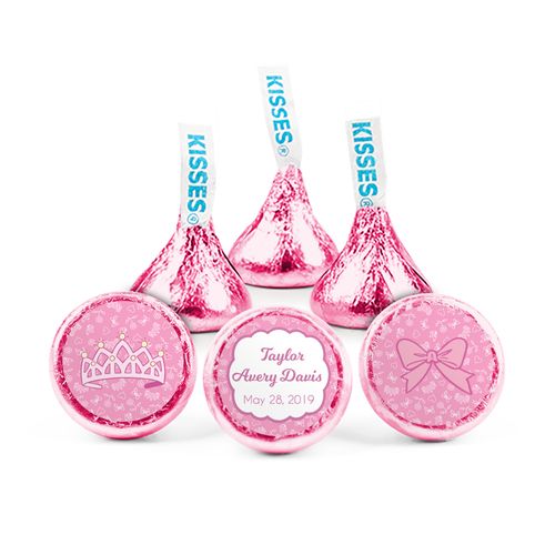 Personalized Girl Birth Announcement Bow & Crown Hershey's Kisses