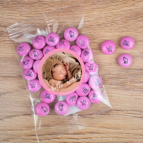 Personalized Girl Birth Announcement Candy Bag with JC Chocolate Minis - Hello World