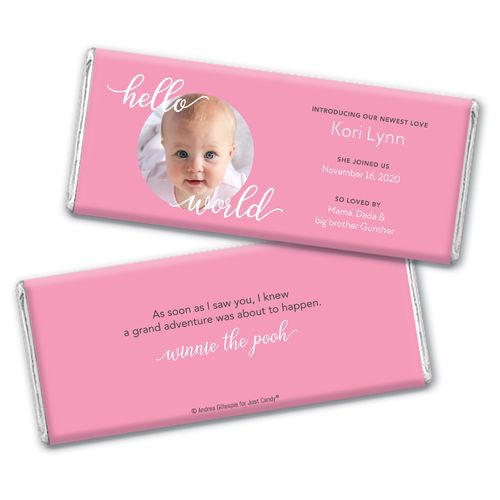 Personalized Hello World Baby Girl Birth Announcement Hershey's Chocolate Bar Wrappers