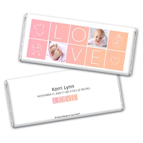 Personalized Boxes of Love Baby Girl Birth Announcement Hershey's Chocolate Bar Wrappers