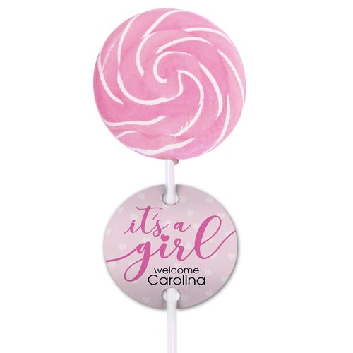 Personalized Birth Announcement 3" Swirly Pop - It's a Girl! 12 Pack