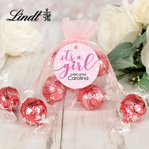 Personalized It's a Girl Lindt Truffle Organza Bag
