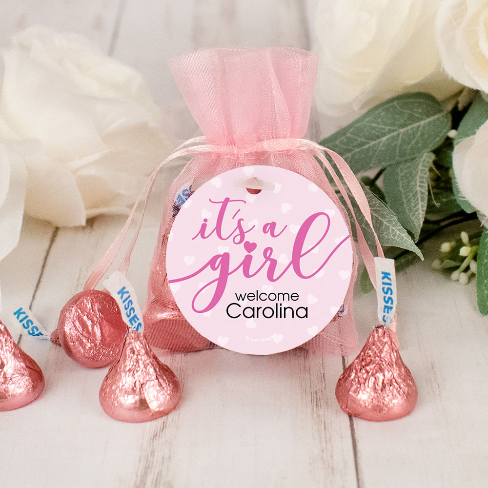 Personalized It's A Girl Hershey's Kisses Organza Bag - Whcandy.com