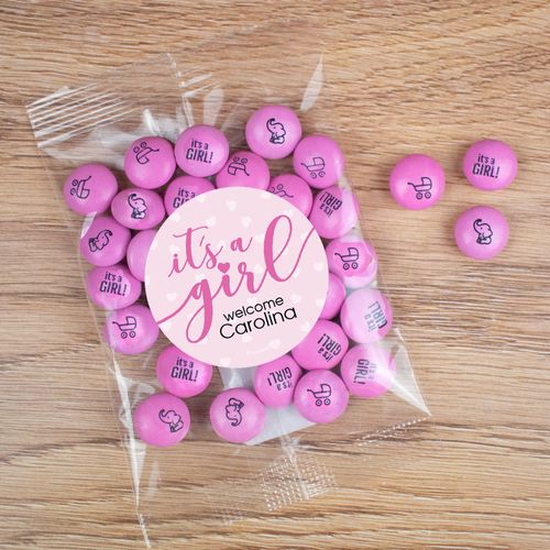 Personalized Girl Birth Announcement Candy Bag with JC Chocolate Minis - It's a Girl
