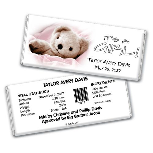 Baby Girl Announcement Personalized Chocolate Bar It's a Girl! Teddy Bear