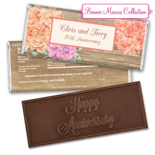 Blooming JoyEmbossed Happy Anniversary Bar Personalized Embossed Chocolate Bar Assembled