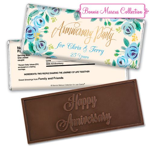 Bonnie Marcus Collection Personalized Embossed Chocolate Bar Chocolate & Wrapper Here's Something Blue Anniversary Favors