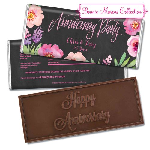 Bonnie Marcus Collection Personalized Embossed Chocolate Bar Chocolate & Wrapper Floral Embrace Anniversary Favors