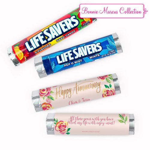 Personalized Anniversary Floral Lifesavers Rolls (20 Rolls)