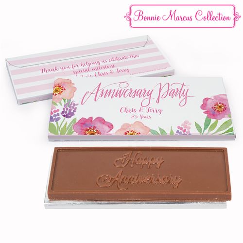 Deluxe Personalized Floral Embrace Anniversary Embossed Chocolate Bar in Gift Box