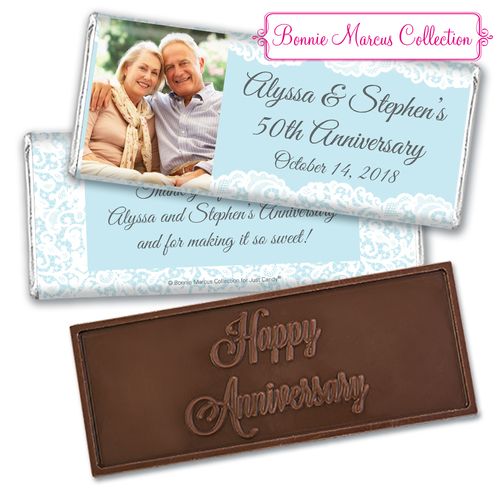 Personalized Bonnie Marcus Embossed Chocolate Bar & Wrapper - Anniversary Lace Linen