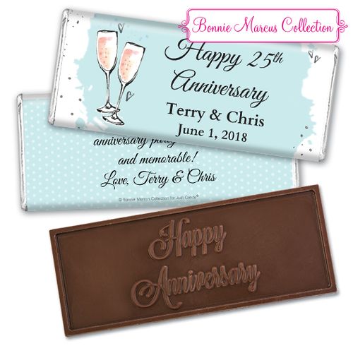 Personalized Bonnie Marcus Embossed Chocolate Bar & Wrapper - Anniversary Bubbly Party Blue