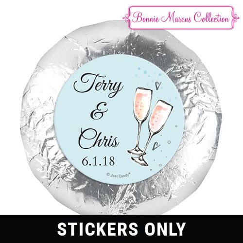 Personalized 1.25" Stickers - Anniversary Bubbly Party Blue (48 Stickers)
