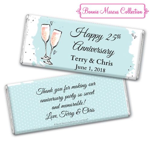 Personalized Bonnie Marcus Chocolate Bar & Wrapper - Anniversary Bubbly Party Blue