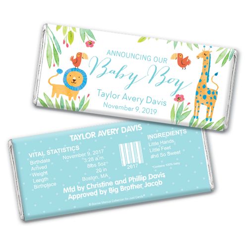 Safari Snuggles Boy Birth Announcement Personalized Candy Bar - Wrapper Only