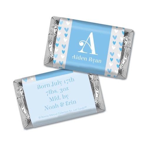Bonnie Marcus Collection Personalized Hershey's Miniature and Wrapper Blue Hearts Boy Birth Announcement