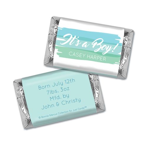 Bonnie Marcus Collection Personalized Hershey's Miniature and Wrapper Watercolor Boy Birth Announcement