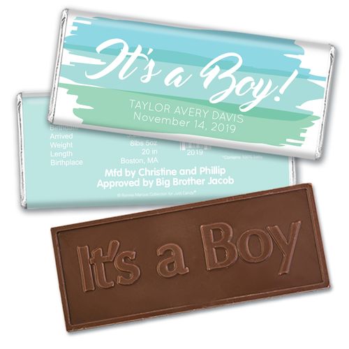 Bonnie Marcus Collection Personalized Embossed It's a Boy Bar and Wrapper Watercolor Boy Birth Announcement