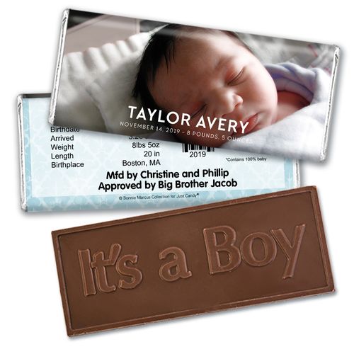 Bonnie Marcus Collection Personalized Embossed It's a Boy Bar and Wrapper Photo Birth Announcement