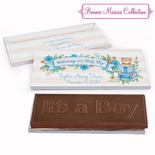 Deluxe Personalized Birth Announcement Story Time Embossed Chocolate Bar in Gift Box
