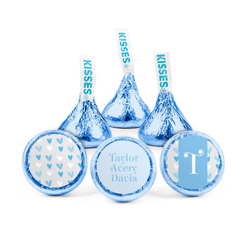 Personalized Boy Birth Announcement Blue Hearts Hershey's Kisses