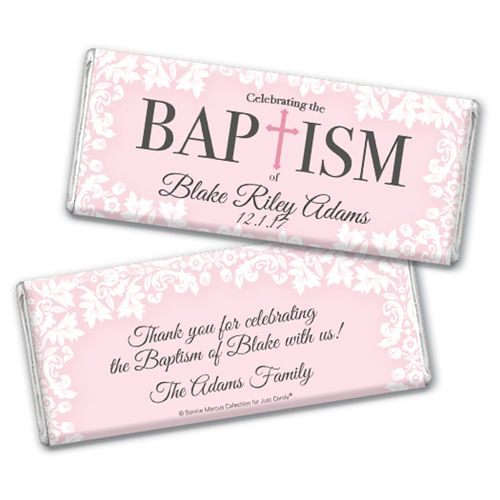 Personalized Bonnie Marcus Floral Filigree Baptism Chocolate Bar & Wrapper
