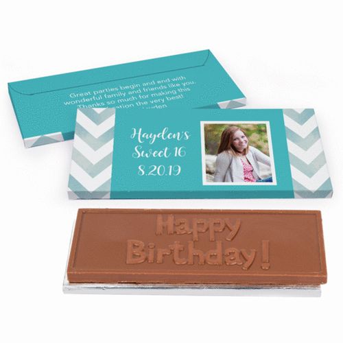 Deluxe Personalized Picture Your Birthday Sweet 16 Chocolate Bar in Gift Box