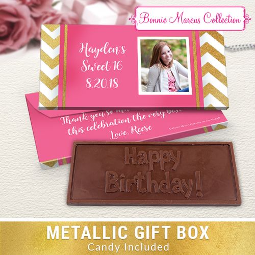 Deluxe Personalized Chevron Birthday Chocolate Bar in Metallic Gift Box