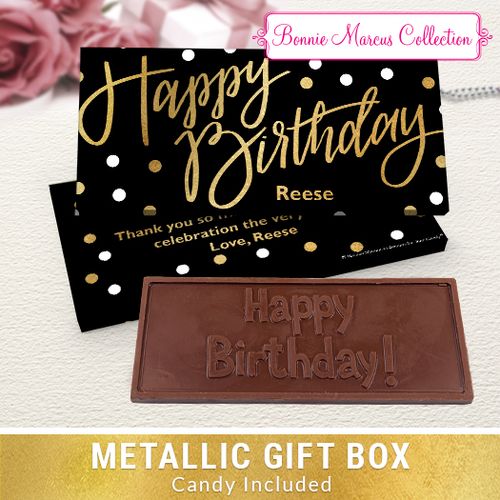 Deluxe Personalized Polka Dots Birthday Chocolate Bar in Metallic Gift Box