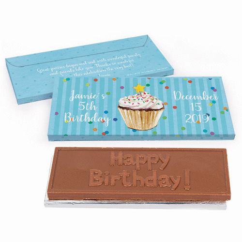 Deluxe Personalized Cupcake Dazzle Birthday Embossed Chocolate Bar in Gift Box