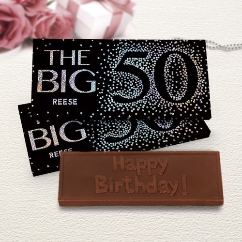 Deluxe Personalized Big 5-0 Birthday Chocolate Bar in Metallic Gift Box