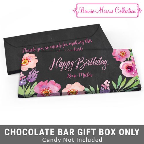 Deluxe Personalized Charcoal Floral Embrace Birthday Candy Bar Favor Box
