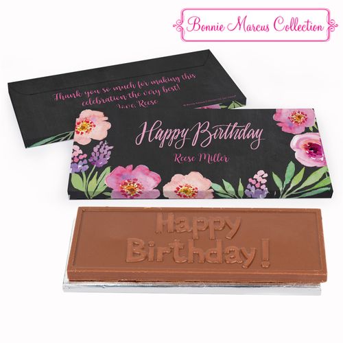 Deluxe Personalized Charcoal Floral Embrace Birthday Chocolate Bar in Gift Box