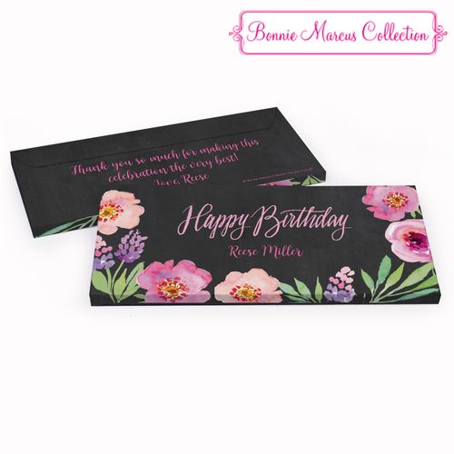 Deluxe Personalized Charcoal Floral Embrace Birthday Hershey's Chocolate Bar in Gift Box