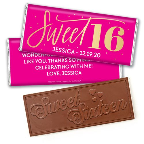 Personalized Bonnie Marcus Pink & Gold Sweet 16 Embossed Chocolate Bar