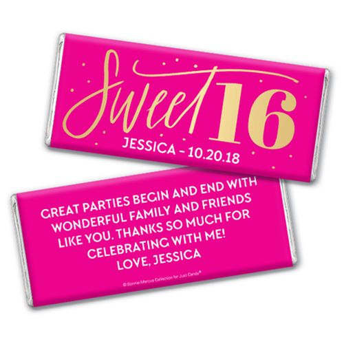Personalized Bonnie Marcus Pink & Gold Sweet 16 Chocolate Bar & Wrapper