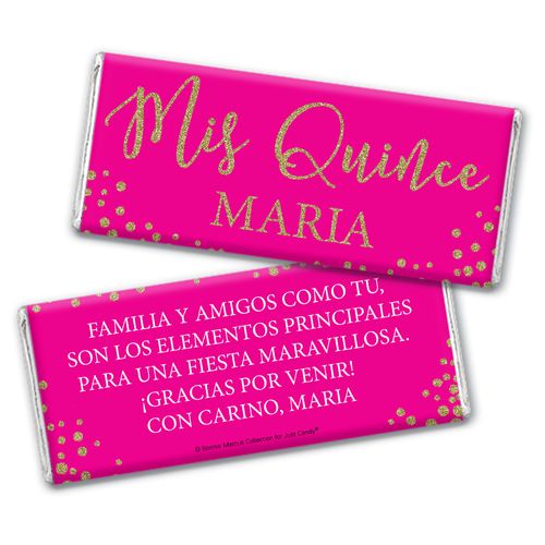 Personalized Bonnie Marcus Gold Sparkle Quinceanera Chocolate Bar Wrappers Only