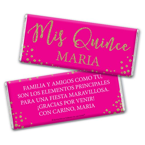 Personalized Bonnie Marcus Gold Sparkle Quinceanera Chocolate Bar & Wrapper