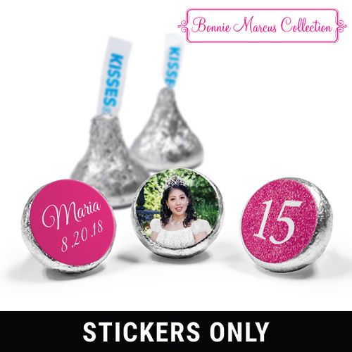 Personalized Bonnie Marcus Pink Sparkle Quinceanera 3/4" Stickers (108 Stickers)
