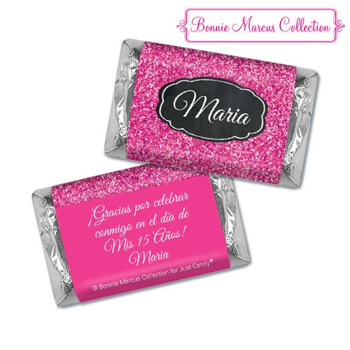 Personalized Bonnie Marcus Pink Sparkle Quinceanera Hershey's Miniatures