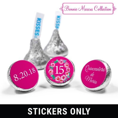 Personalized Wreath Quinceanera 3/4" Stickers (108 Stickers)