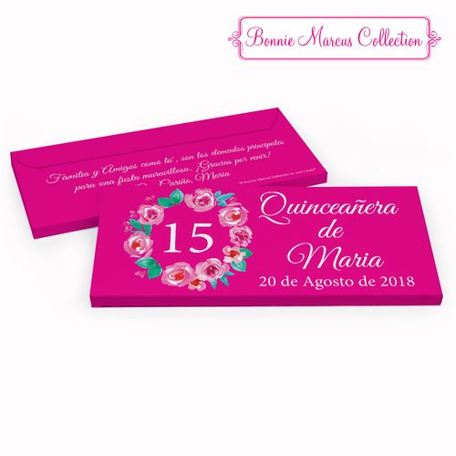 Deluxe Personalized Bonnie Marcus Quinceaera Wreath Quinceaera Chocolate Bar in Gift Box