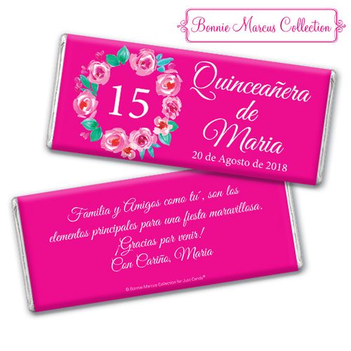 Personalized Bonnie Marcus Wreath Quinceanera Chocolate Bar & Wrapper