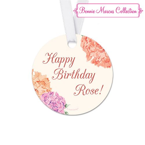 Personalized Blooming Joy Birthday Round Favor Gift Tags (20 Pack)