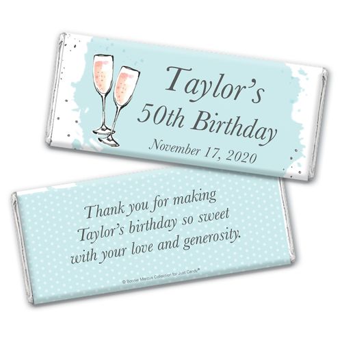 Personalized Bonnie Marcus Chocolate Bar Wrappers Only - Birthday Bubbly Party Blue