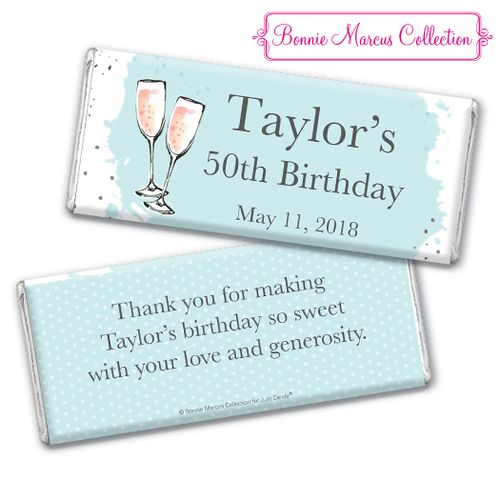 Personalized Bonnie Marcus Chocolate Bar & Wrapper - Birthday Bubbly Party Blue