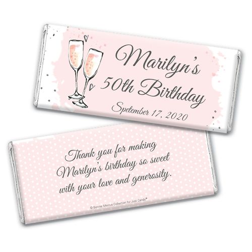 Personalized Bonnie Marcus Chocolate Bar Wrappers Only - Birthday Bubbly Party Pink