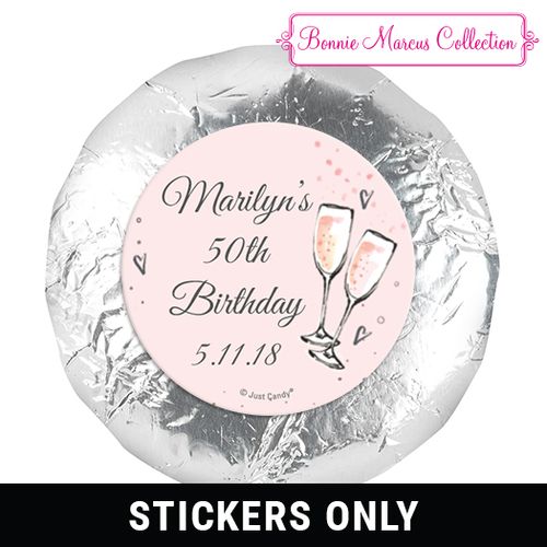 Personalized 1.25" Stickers - Birthday Bubbly Party Pink (48 Stickers)