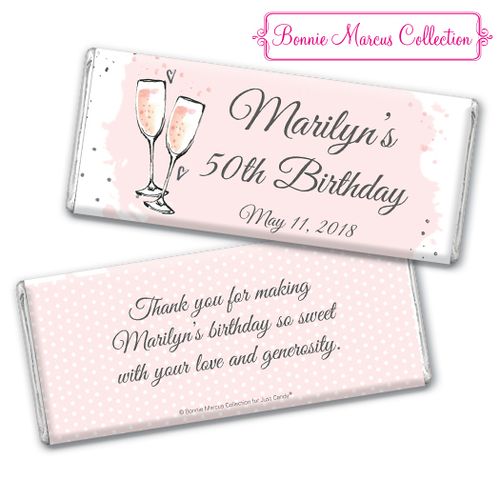 Personalized Bonnie Marcus Chocolate Bar & Wrapper - Birthday Bubbly Party Pink