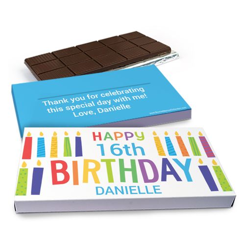 Deluxe Personalized Colorful Candles Birthday Chocolate Bar in Gift Box (3oz Bar)